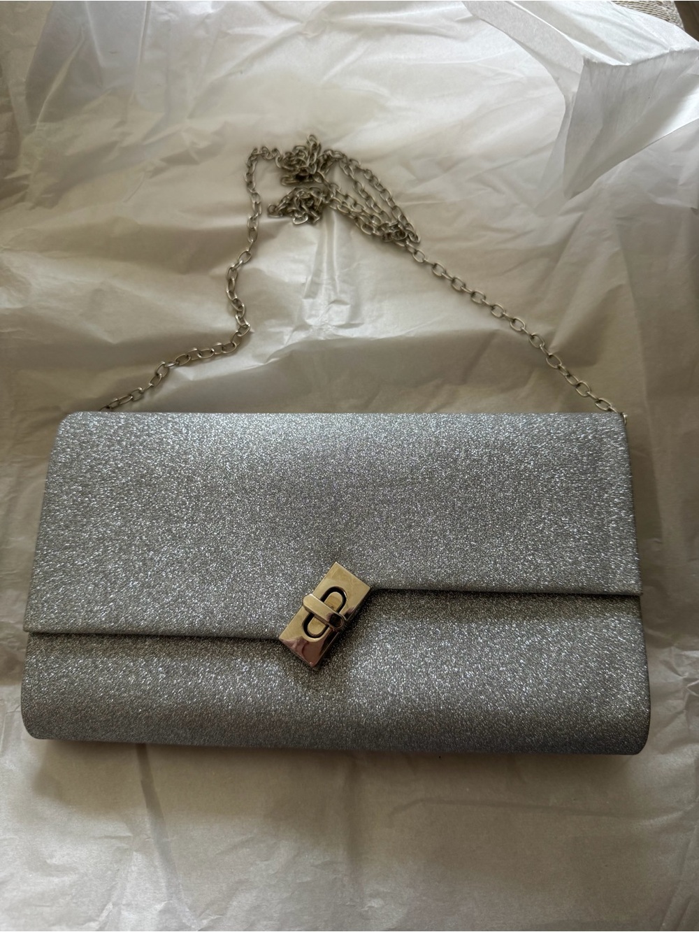 Glitter Clutch Bag with Chain Strap